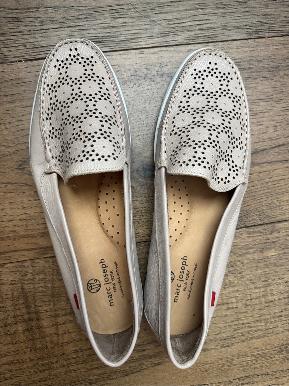 Women's Marc Joseph Beige Perforated Leather Loafers